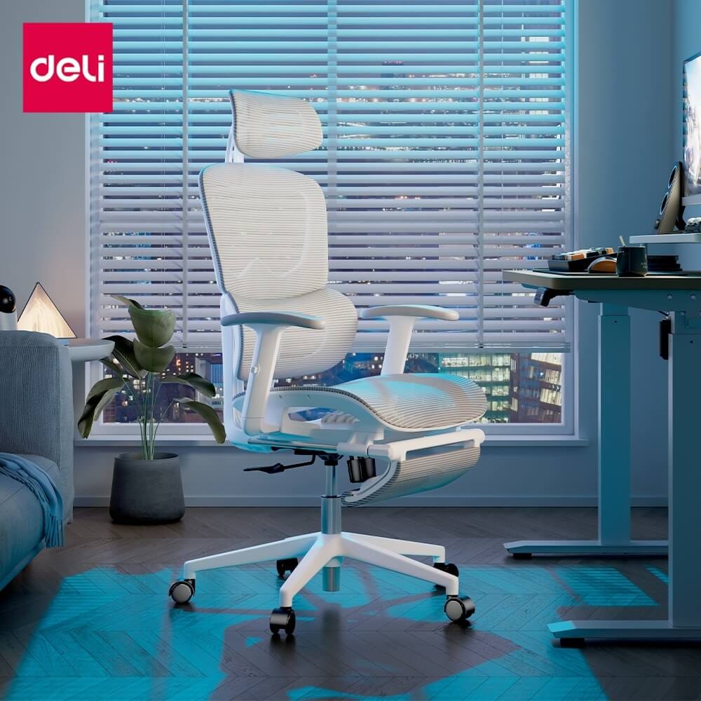 เก้าอี้ทำงาน DELI E4991-WH-01 มีที่พักเท้า สีขาว